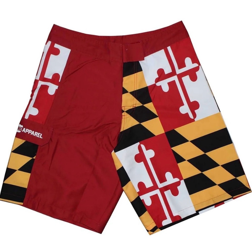 Men's Red Route One Apparel Maryland Flag Board Shorts